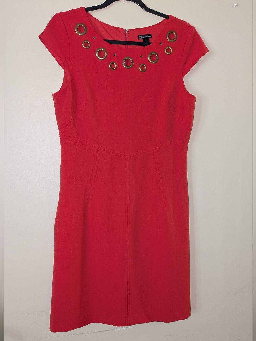 New Directions Dark Orange Midi Sheath Dress with Gold Grommets